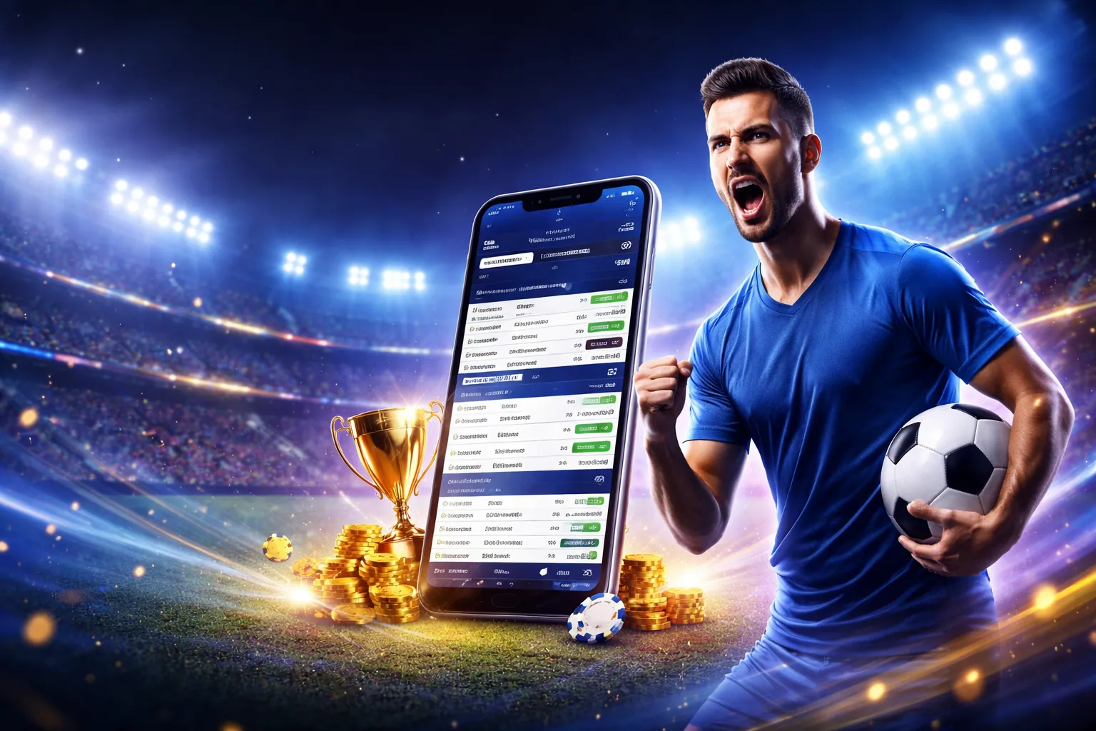 Hình nền ứng dụng ESPN Bet với các biểu tượng thể thao và khuyến mãi